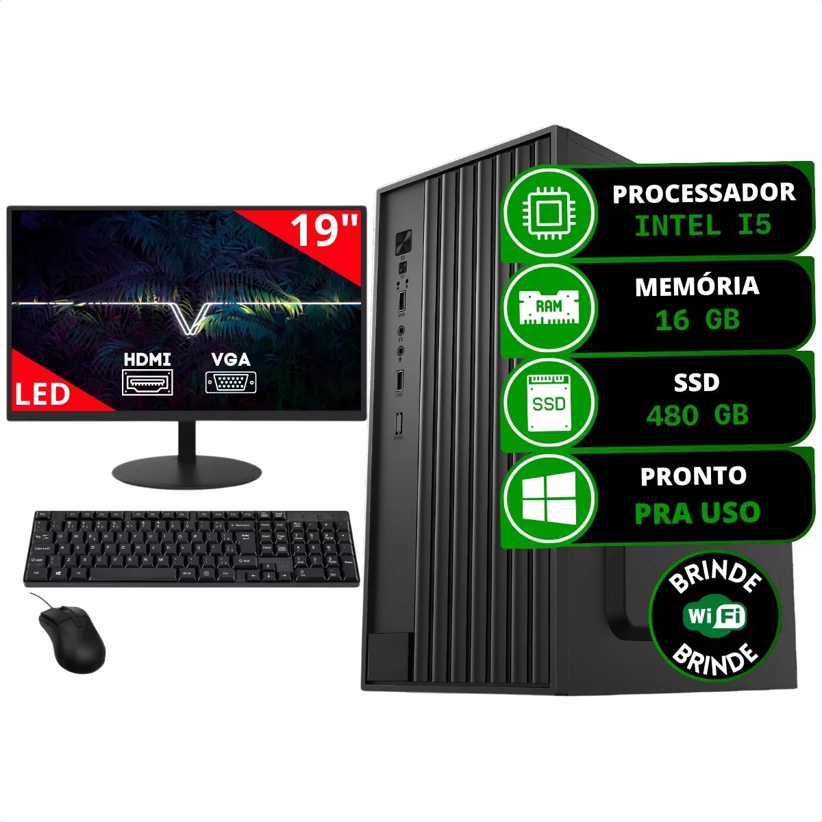 Computador Completo Intel I5 16gb Ssd 480gb Com Wifi Monitor