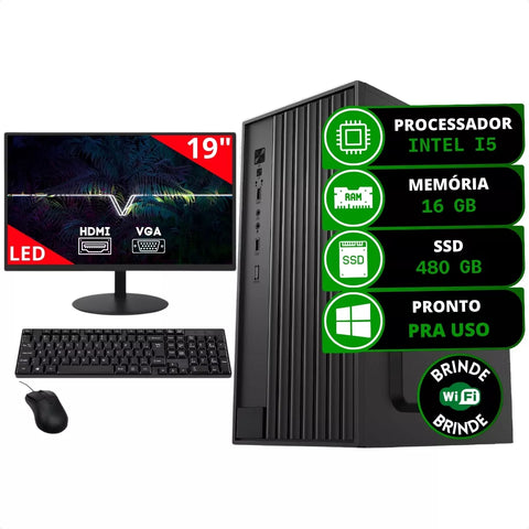 Computador Completo Intel I5 16gb Ssd 480gb Com Wifi Monitor